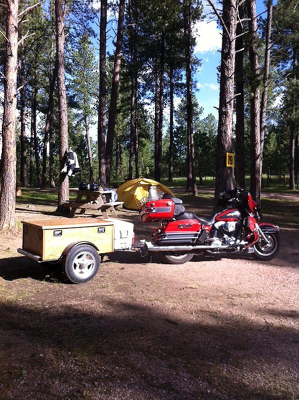 A motorcycle and tent site